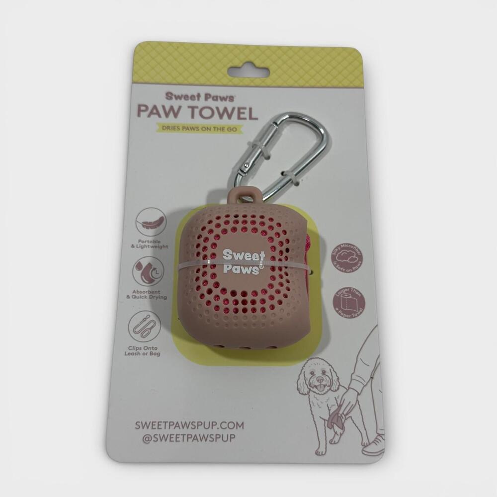 Sweet Paws Pup Paw Towel On the Go Portable Clip Absorbent Microfiber Pink New